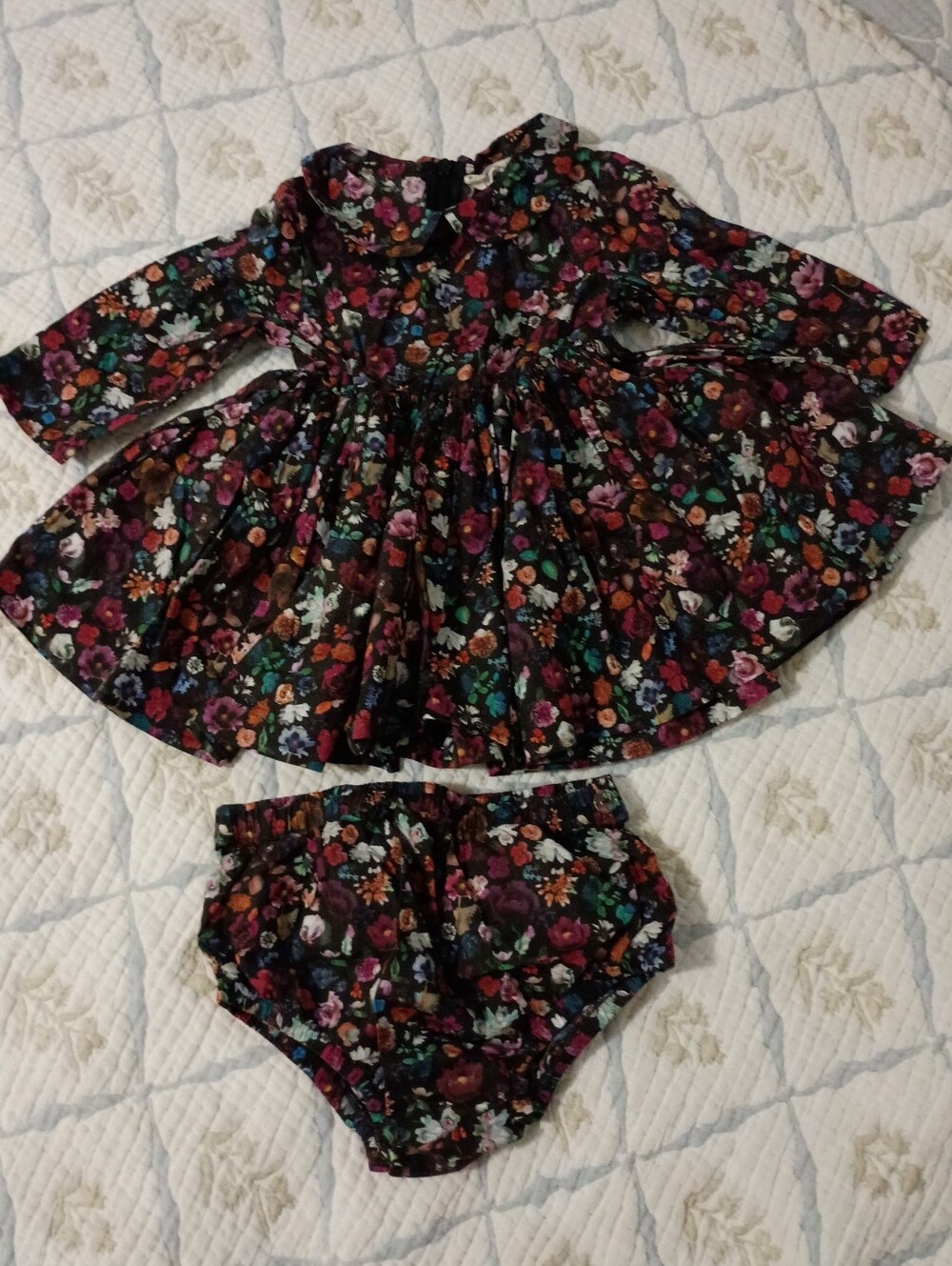 Numi Dark Floral Baby Dress & Bloomers 2T